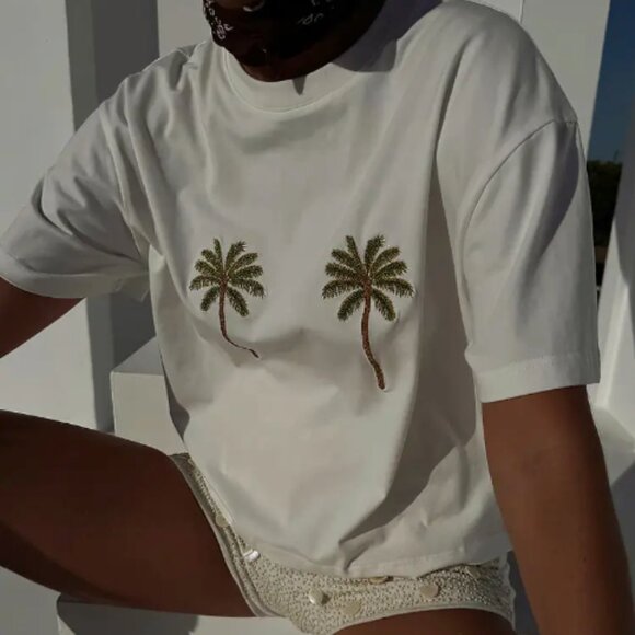 Never Fully Dressed Palm boob shirt - white palm tree t-shirt - Picture 3 of 7
